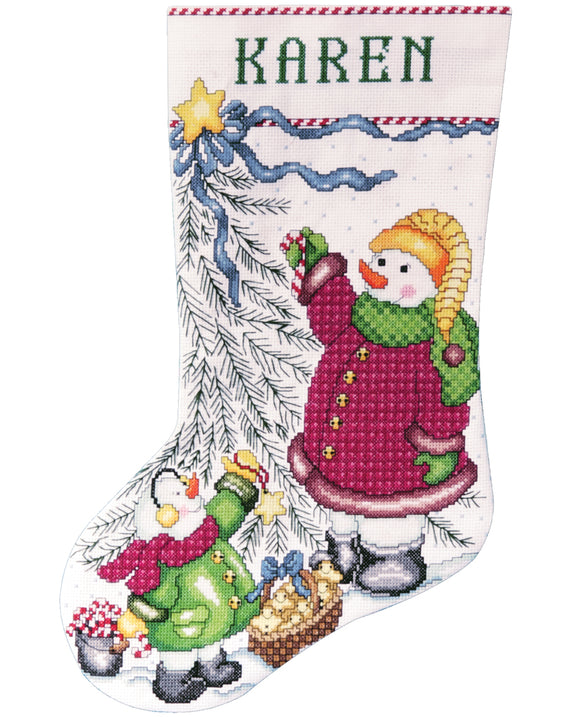 DIY Design Works Christmas Tree Snowmen Counted Cross Stitch Stocking Kit 5966