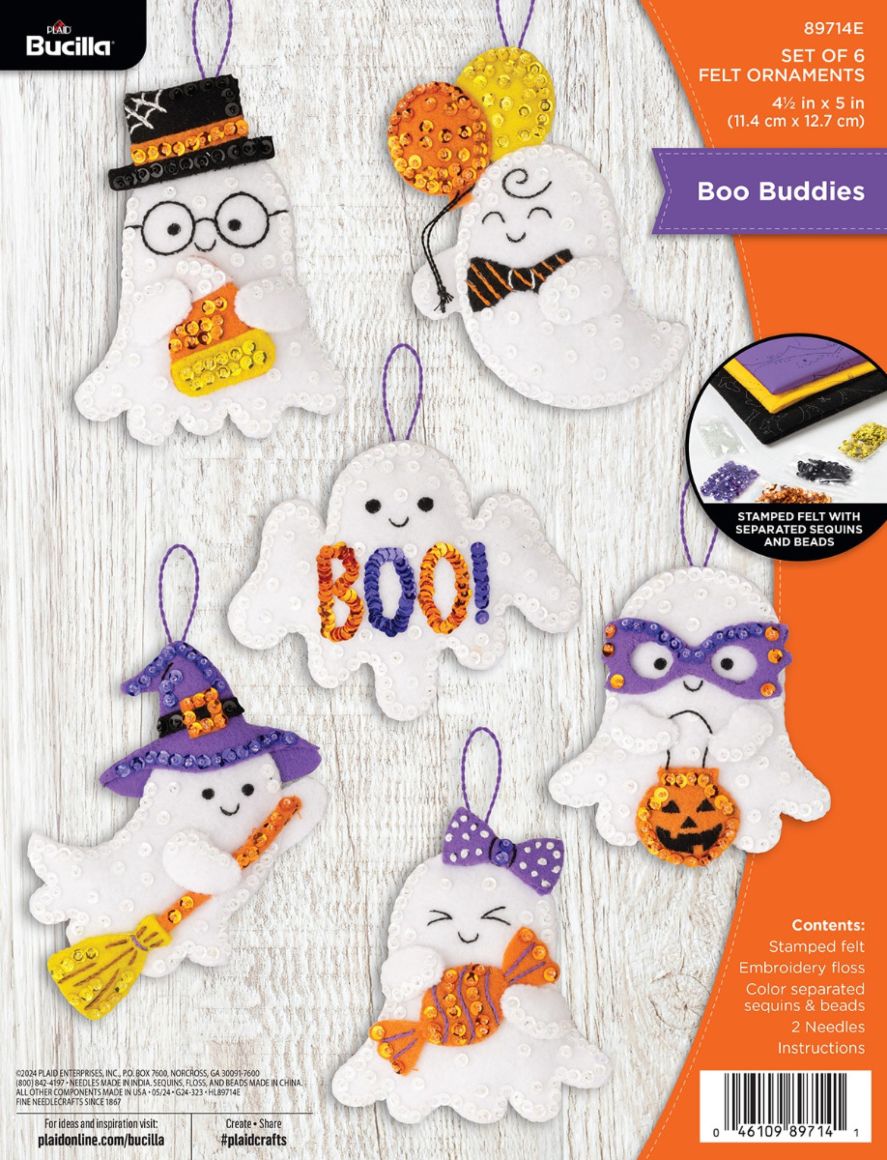 DIY Bucilla Boo Buddies Ghost Halloween Felt Ornament Kit 89714