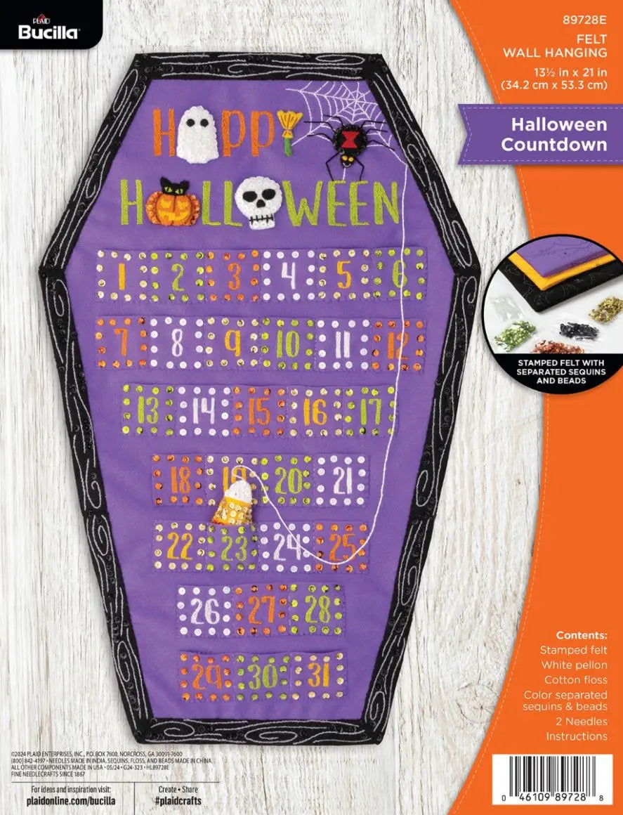 DIY Bucilla Halloween Countdown Coffin Felt Calendar Kit 89728