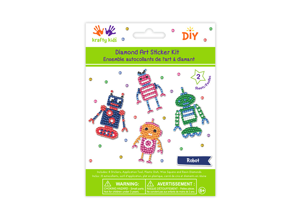 DIY Krafty Kids Robot Diamond Art Sticker Facet Bead Craft Kit