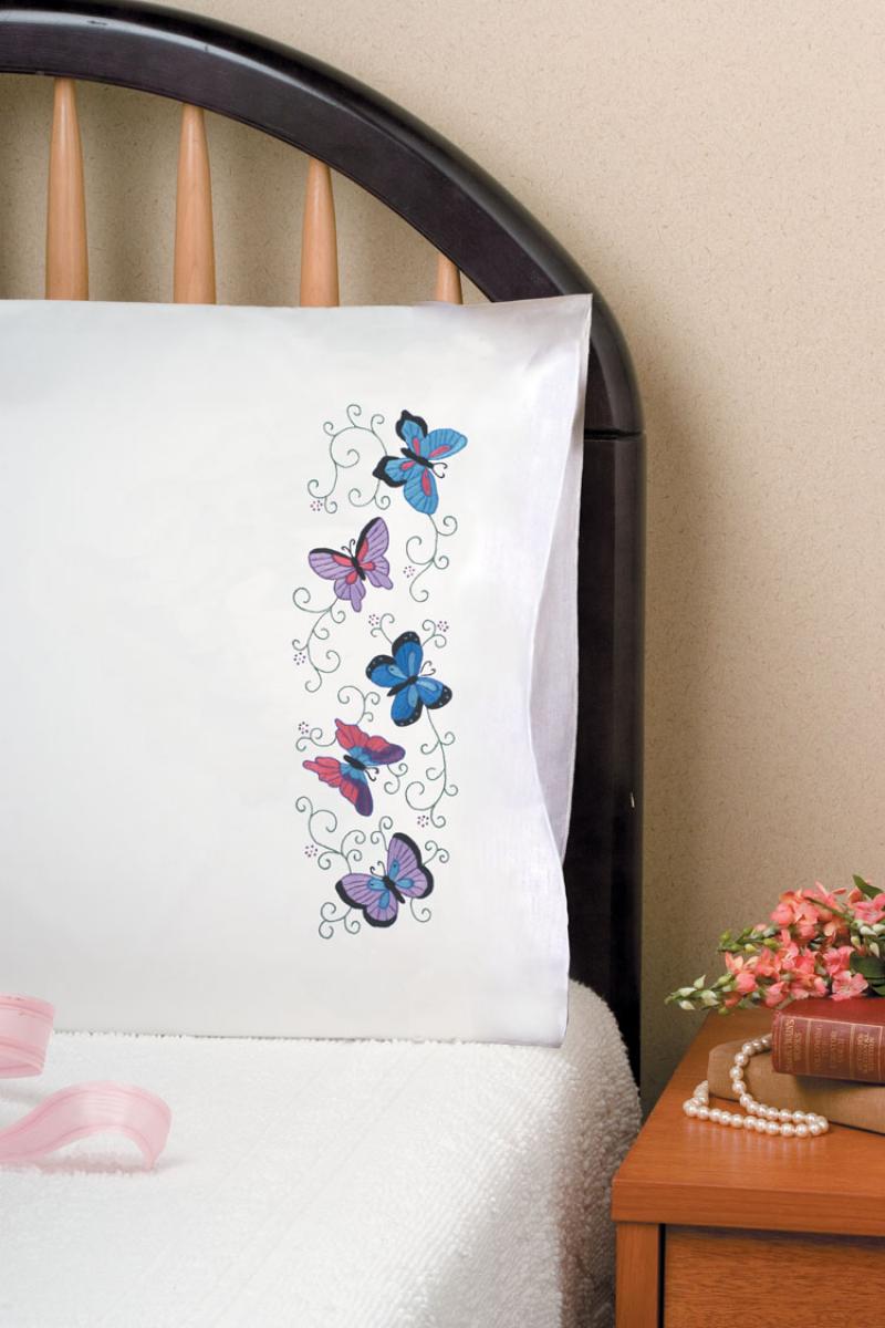 DIY Design Works Butterflies Stamped Embroidery Pillowcase Kit