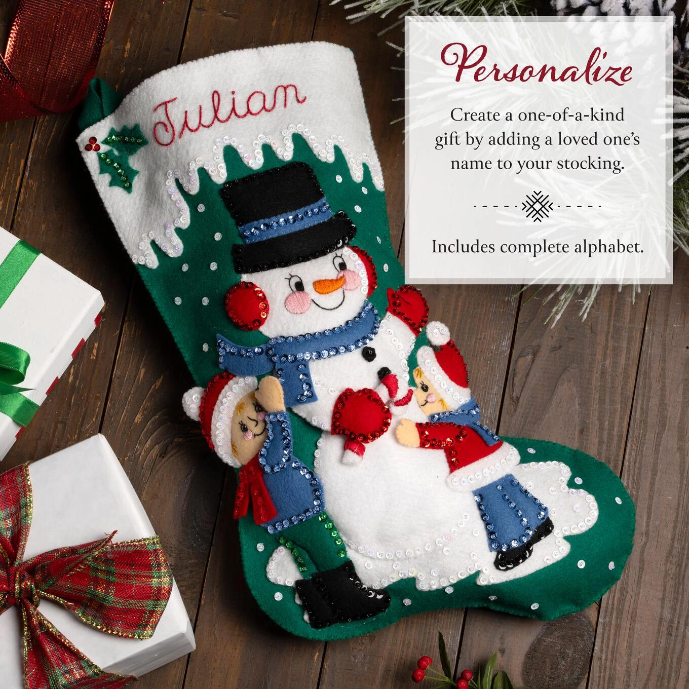DIY Bucilla Wintertime Buddies Snowman Christmas Felt Stocking Kit