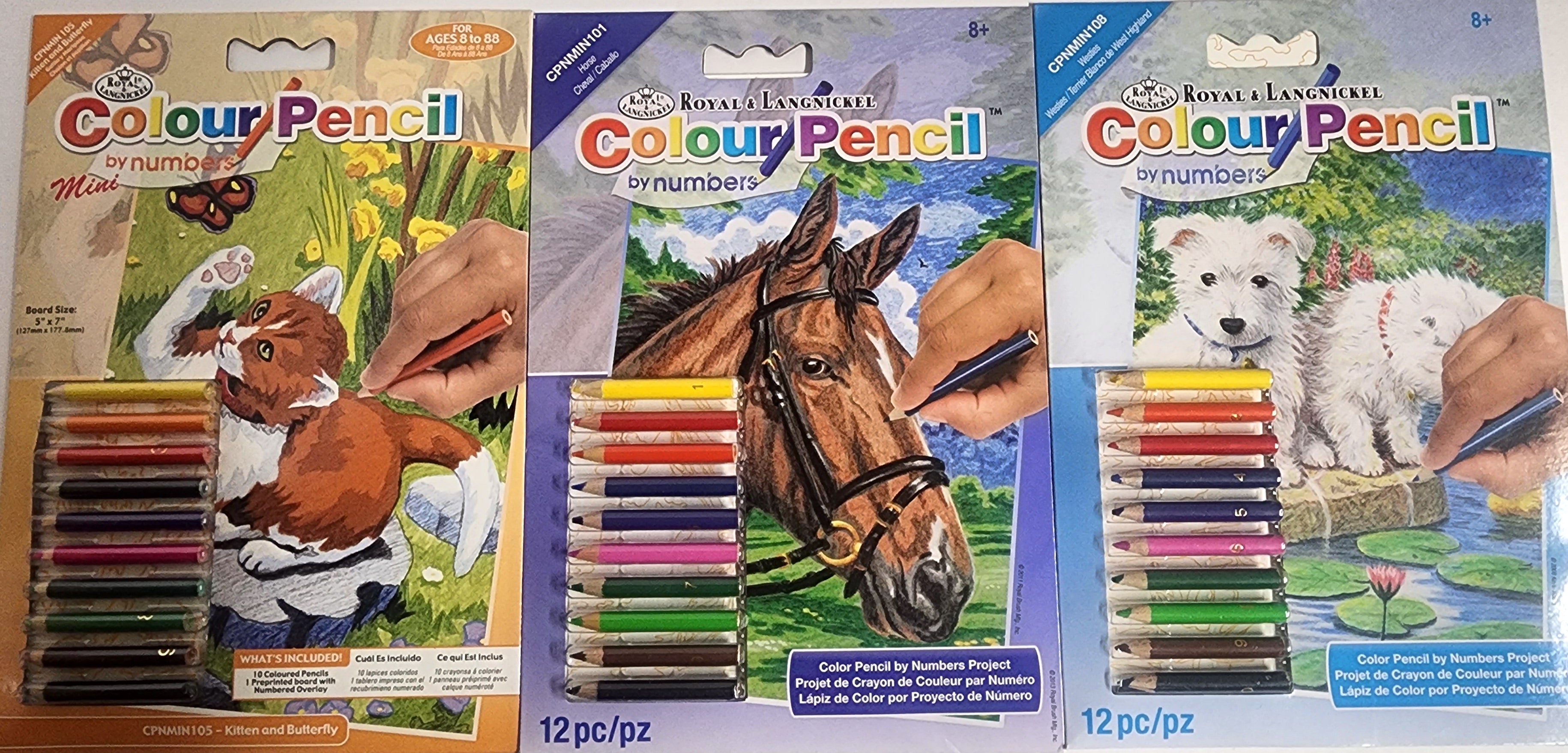 DIY Cat Dog Horse Kids Color by Number Kit 5X7 Bundle Lot