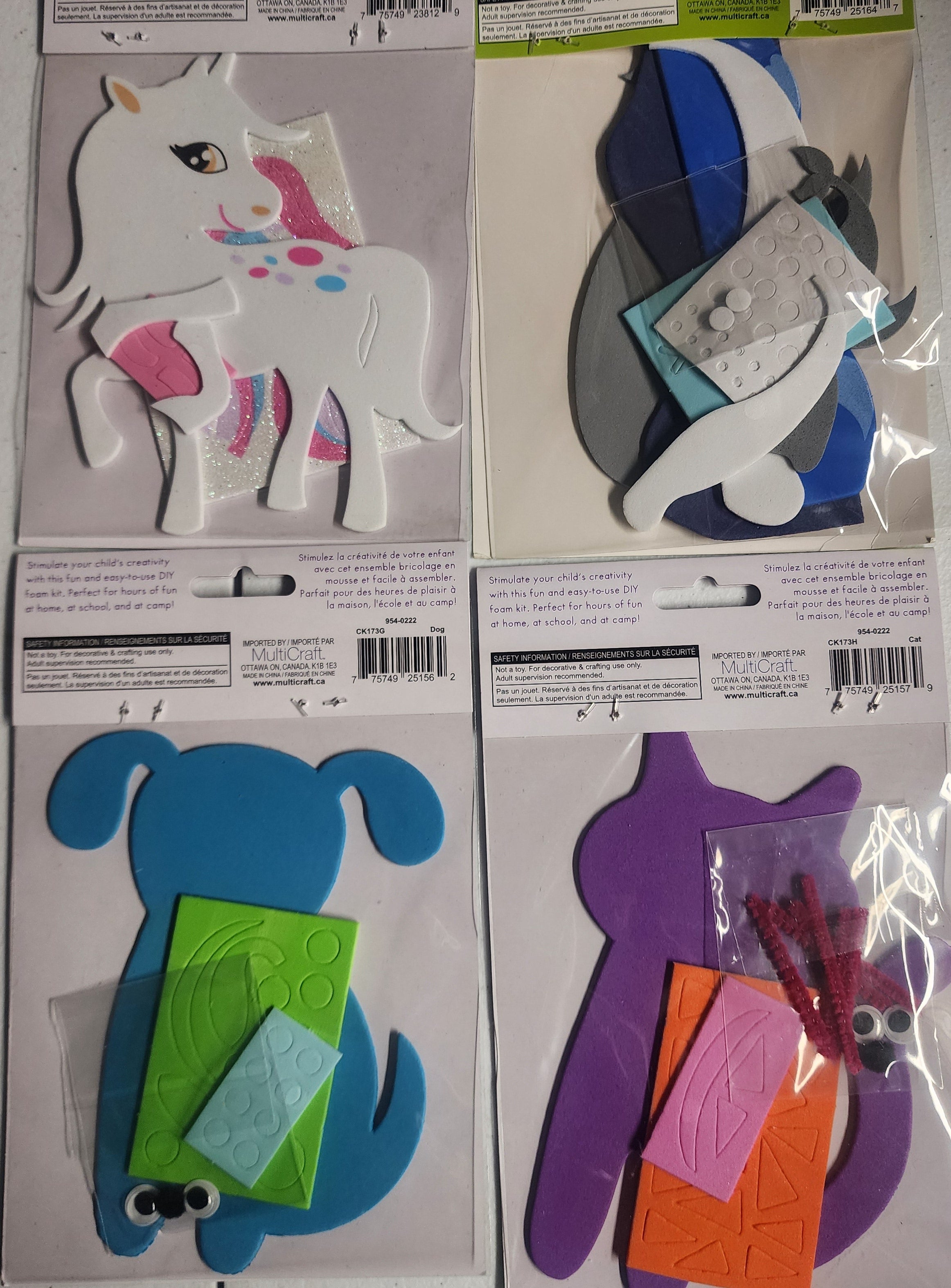 DIY Unicorn Cat Dog Whale Kids Foam Art Craft Kit Bundle Lot 4