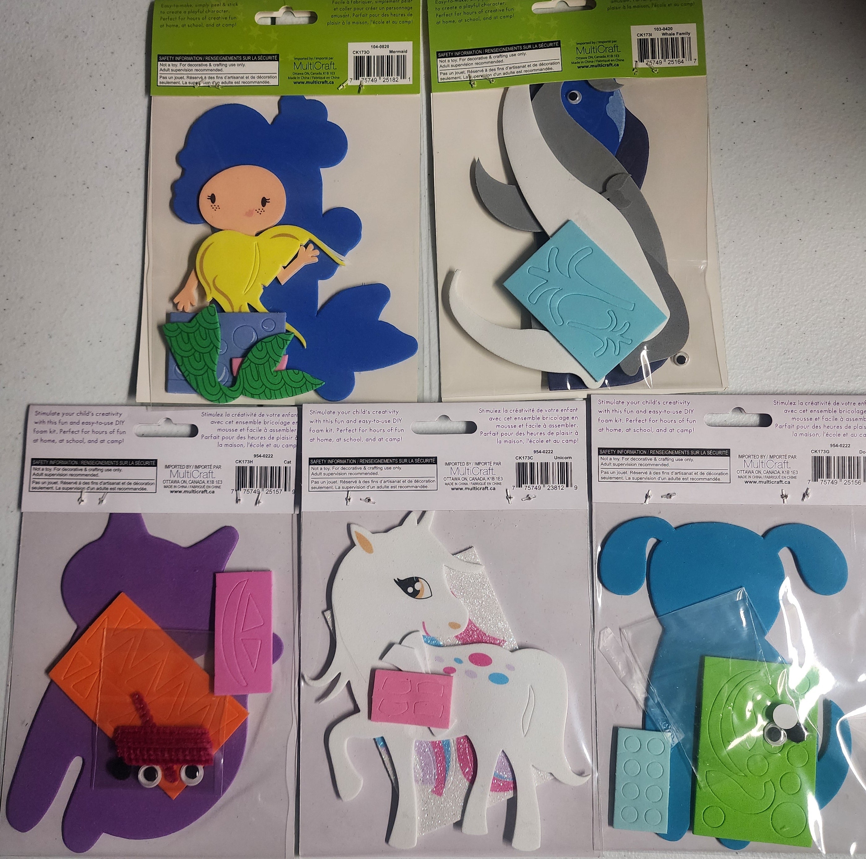 DIY Unicorn Cat Dog Whale Mermaid Kids Foam Art Craft Kit Bundle Lot