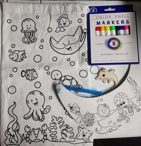 DIY Ocean Animals Beach Bag and Visor Dolphin Kids Art Craft Kit Bundle Lot