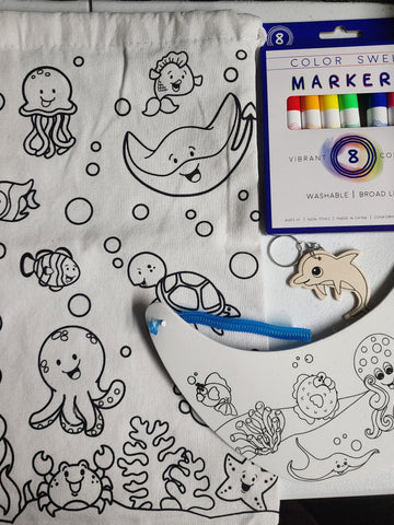 DIY Ocean Animals Beach Bag and Visor Dolphin Kids Art Craft Kit Bundle Lot