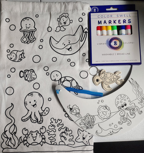DIY Ocean Animals Beach Bag and Visor Turtle Kids Art Craft Kit Bundle Lot
