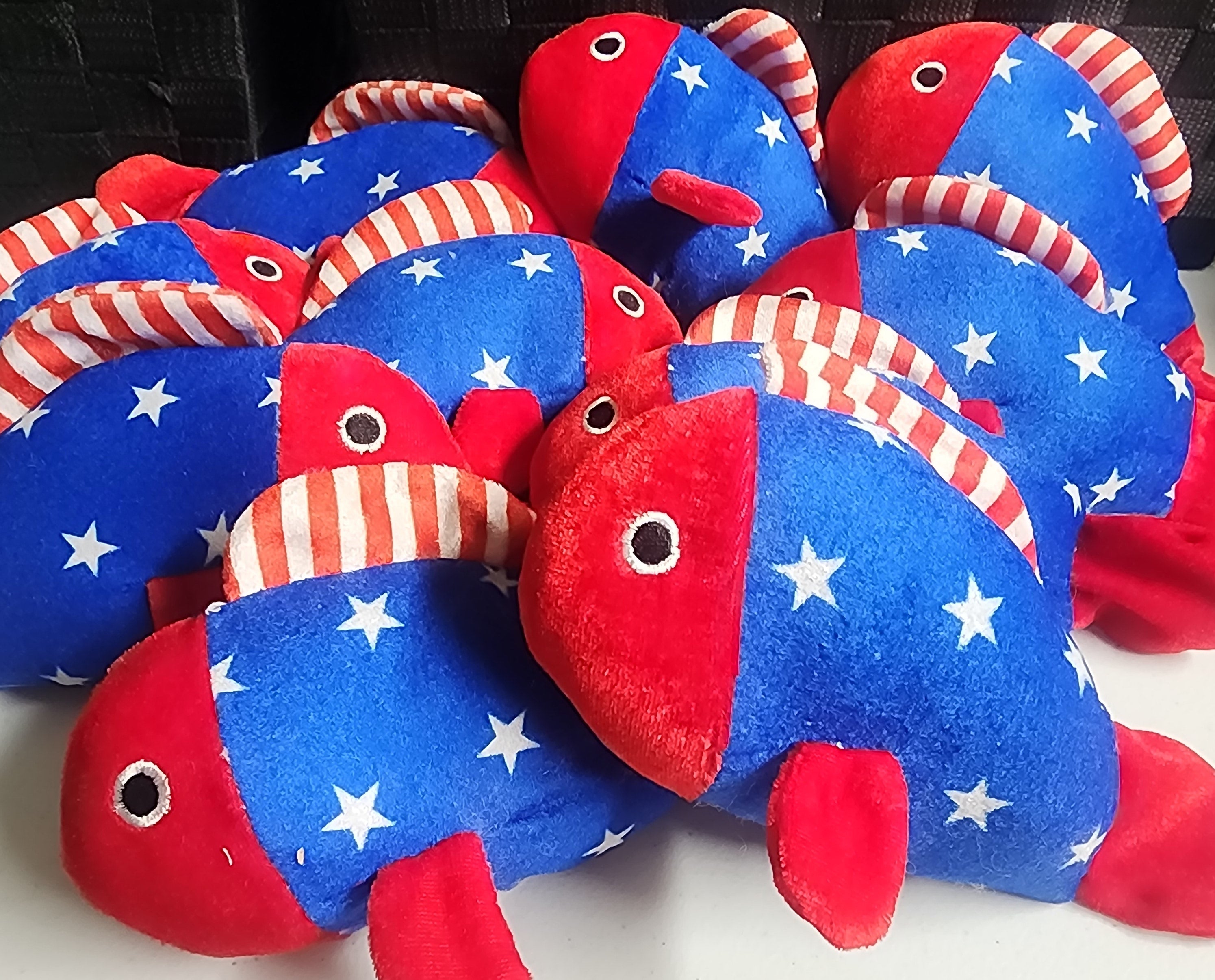 Lot of 10 Mini Patriotic Fish Stuffed Animals Party Favors Bundle
