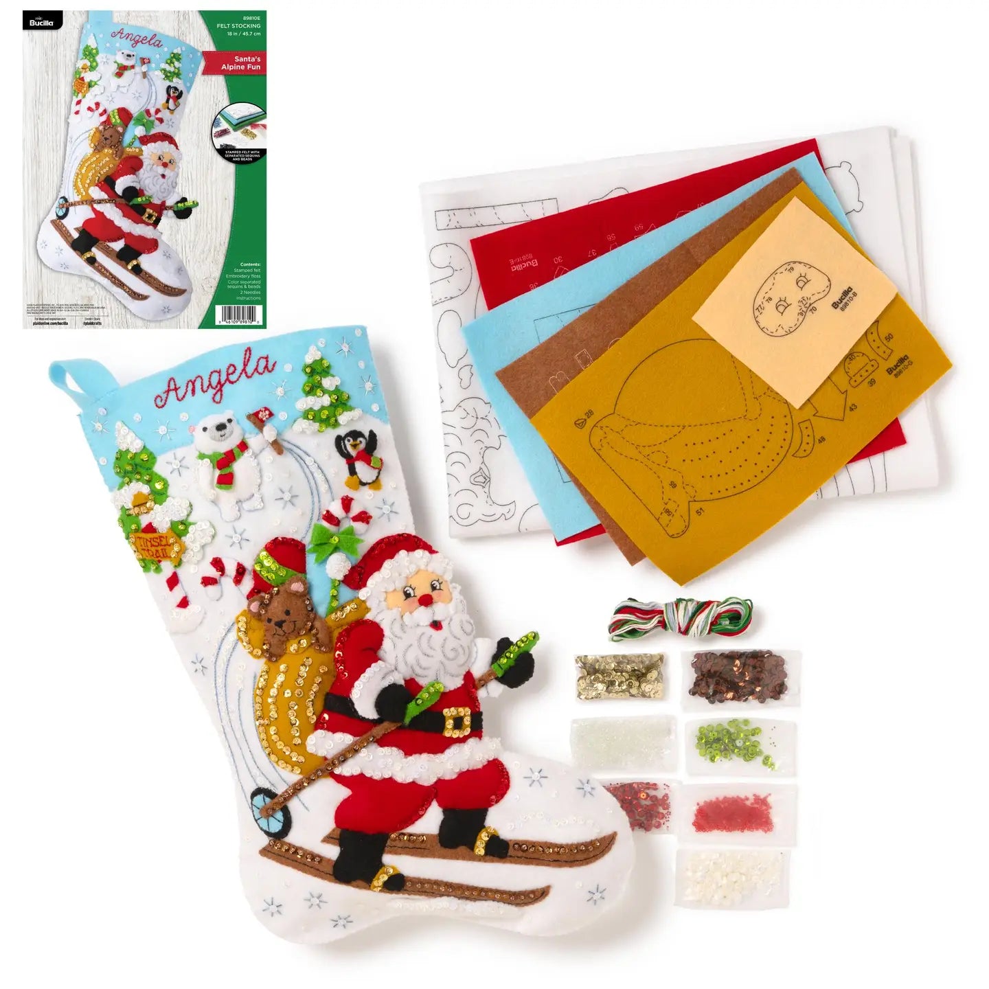 DIY Bucilla Santa's Alpine Fun Skiing Christmas Felt Stocking Kit 89810
