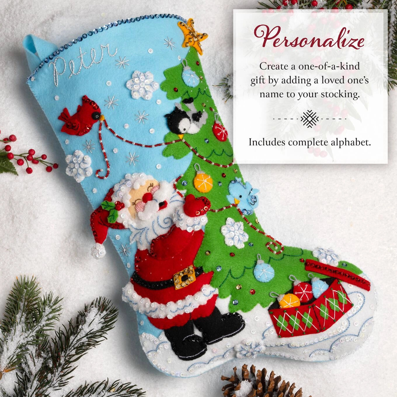 DIY Bucilla Trimming with Tweets Santa Birds Christmas Felt Stocking Kit