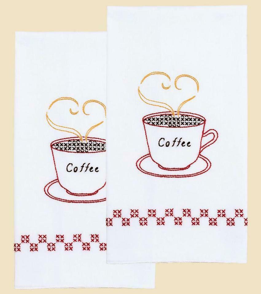 DMG DIY Dempsey Coffee Time Stamped Cross Stitch & Embroidery Towel Kit
