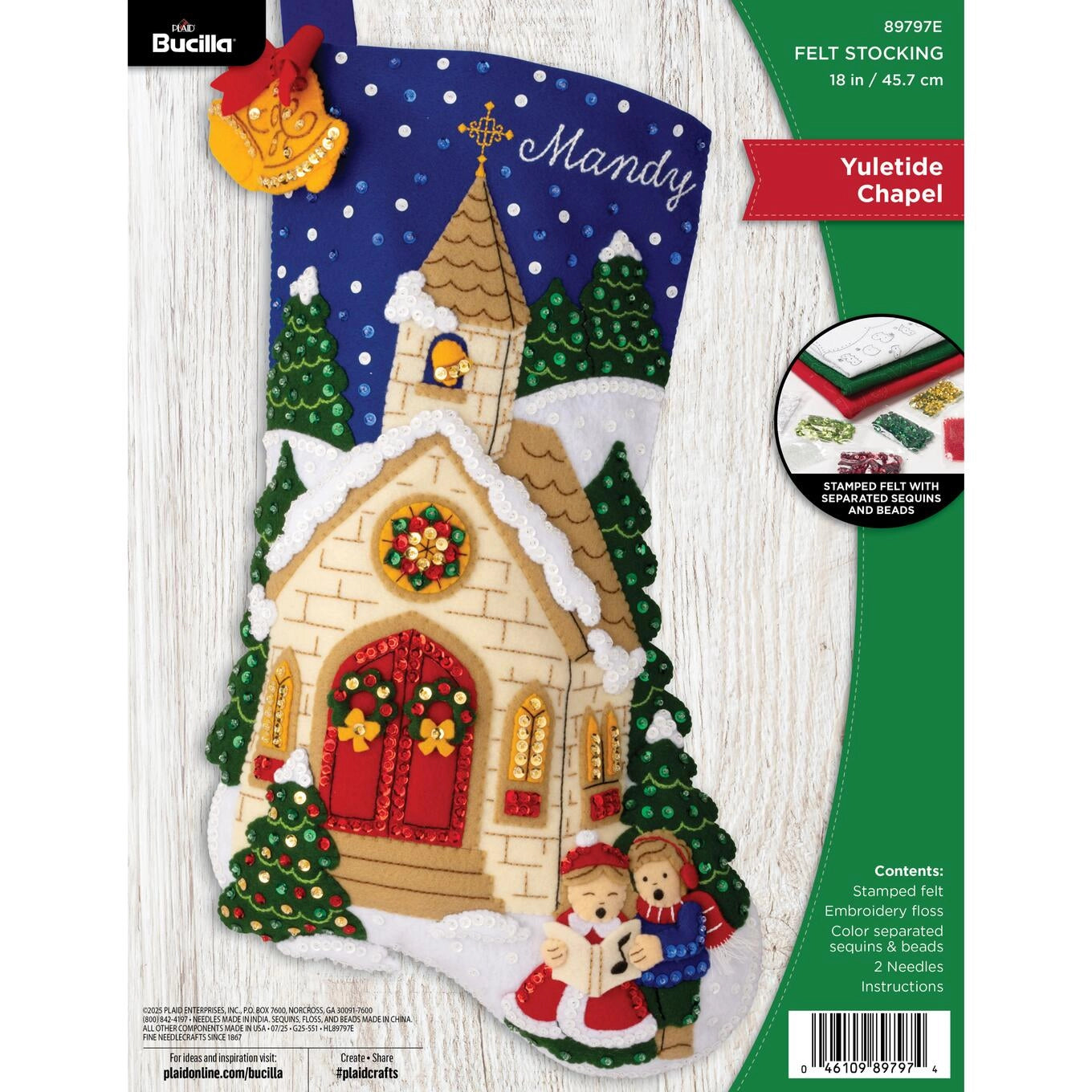 DIY Bucilla Yuletide Chapel Church Religious Christmas Felt Stocking Kit