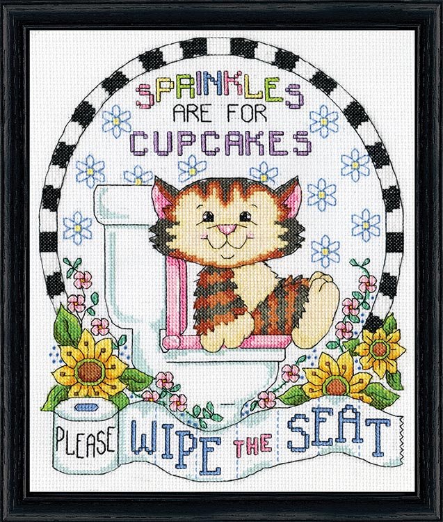 DIY Design Works Wipe the Seat Cat Bathroom Counted Cross Stitch Kit 8x10