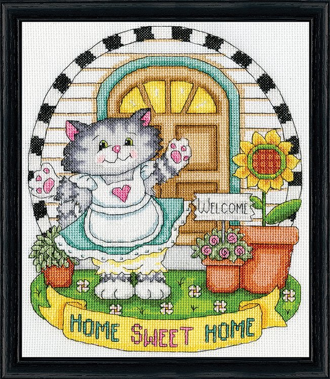 DIY Design Works Home Sweet Home Cat Counted Cross Stitch Kit 8x10