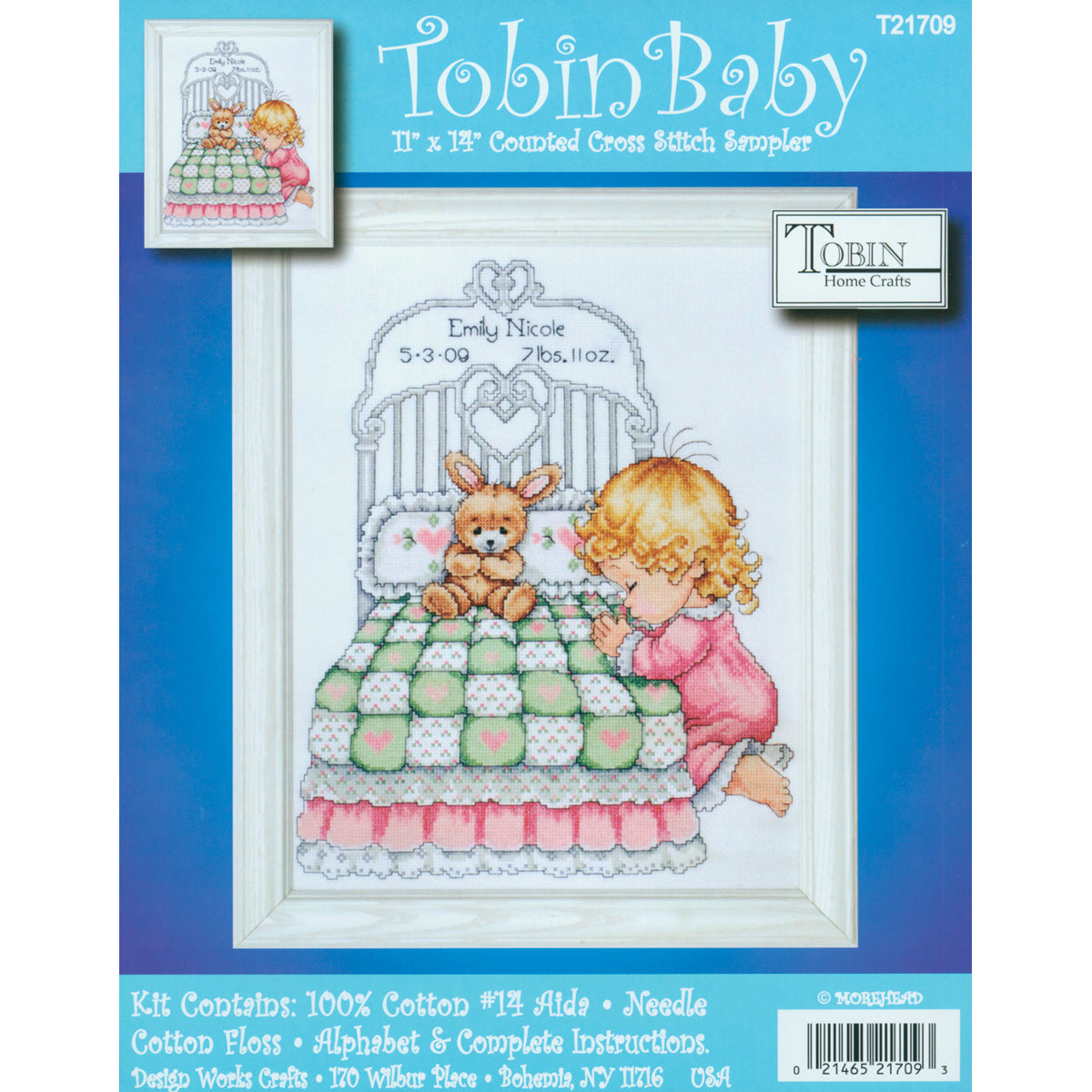 DIY Tobin Bedtime Prayer Girl Baby Birth Record Gift Counted Cross Stitch Kit