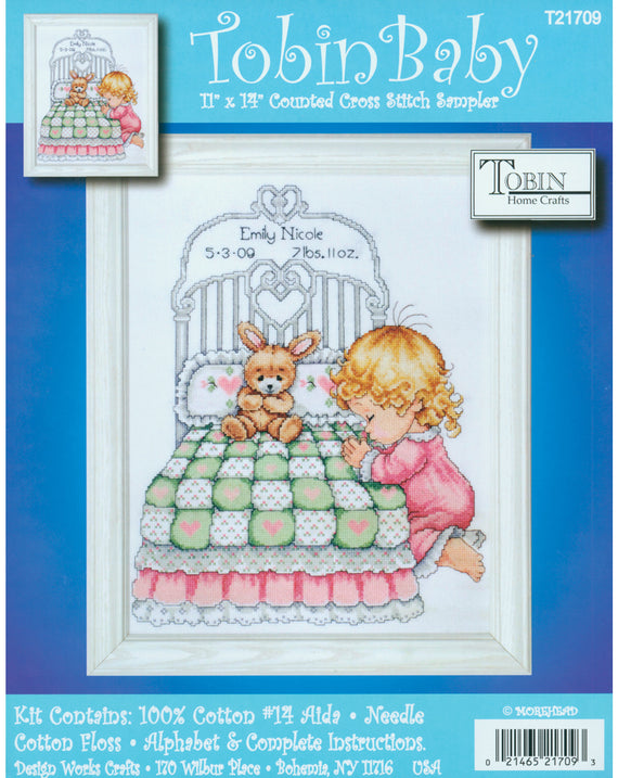 DIY Tobin Bedtime Prayer Girl Baby Birth Record Gift Counted Cross Stitch Kit