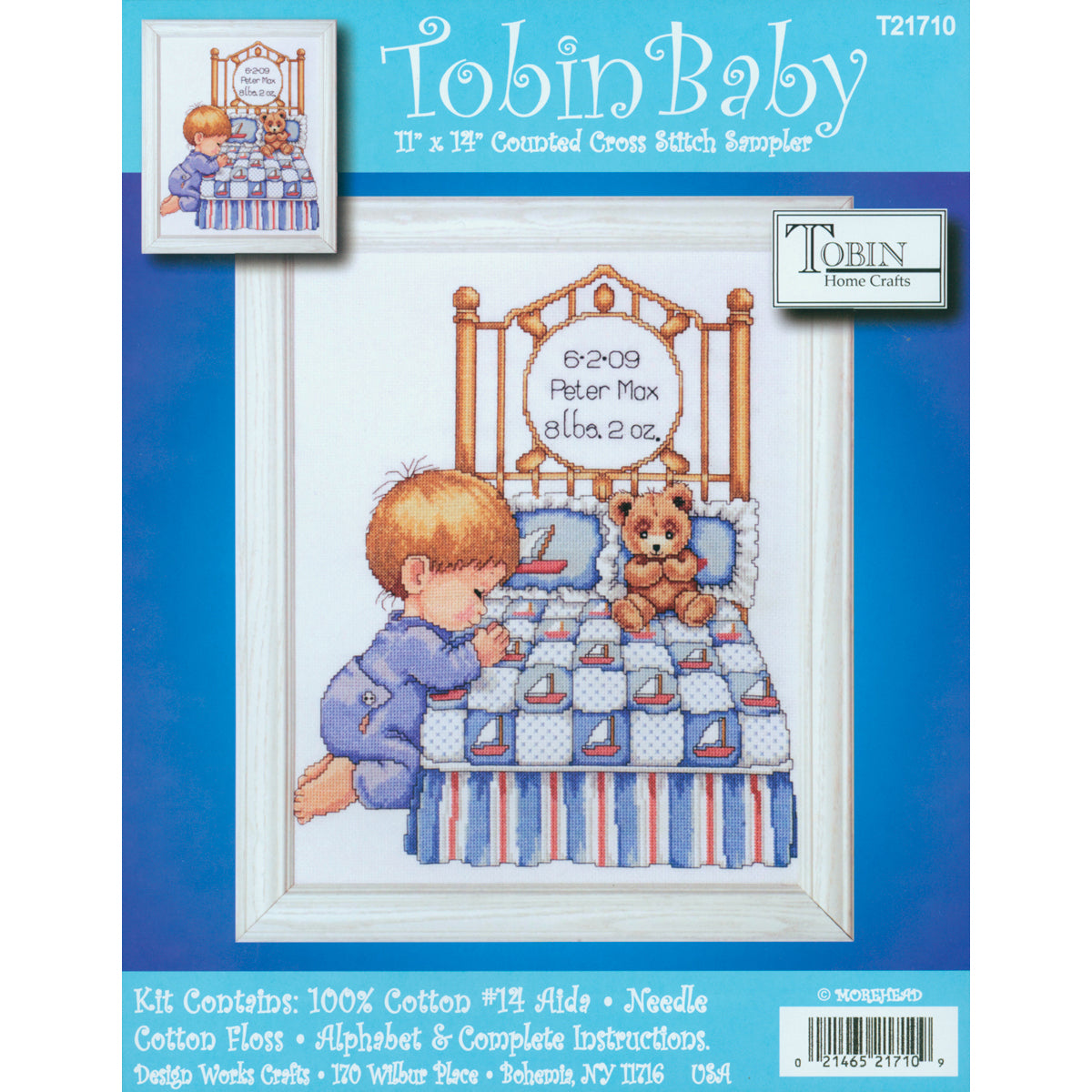 DIY Tobin Bedtime Prayer Boy Baby Birth Record Gift Counted Cross Stitch Kit