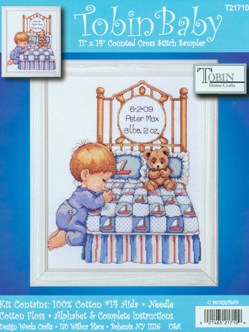 DIY Tobin Bedtime Prayer Boy Baby Birth Record Gift Counted Cross Stitch Kit