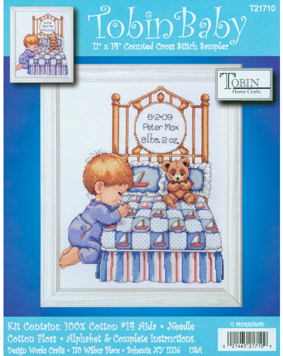 DIY Tobin Bedtime Prayer Boy Baby Birth Record Gift Counted Cross Stitch Kit