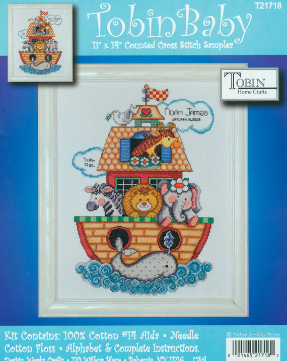 DIY Tobin Noahs Ark Baby Birth Record Gift Counted Cross Stitch Kit