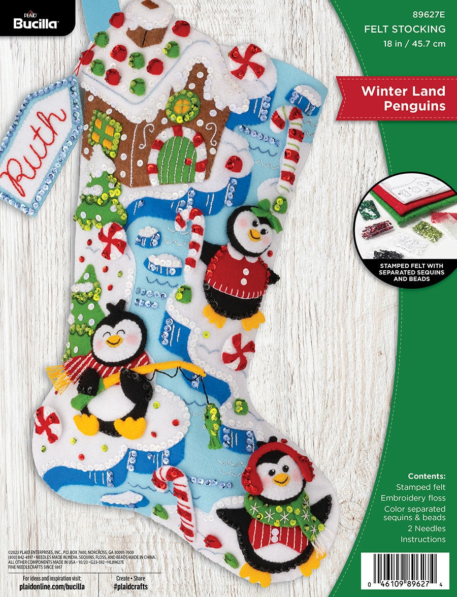 DIY Bucilla Winter Land Penguins Christmas Felt Stocking Kit 89627E
