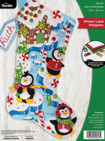 DIY Bucilla Winter Land Penguins Christmas Felt Stocking Kit 89627E
