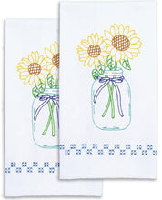 Load image into Gallery viewer, DMG DIY Jack Dempsey Sunflowers Jar Stamped Embroidery Towel Kit 320716
