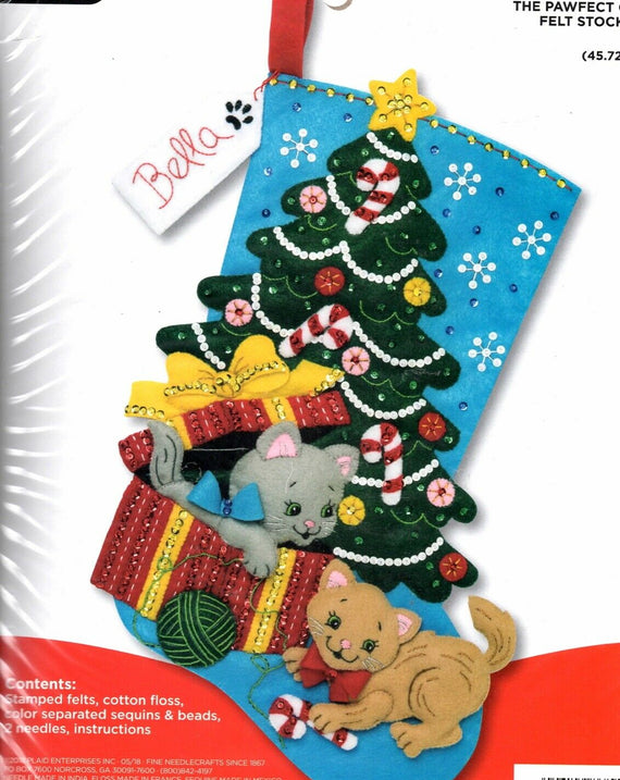 DMG DIY Bucilla Pawfect Gift Cat Kitten Christmas Felt Stocking Kit 86899E