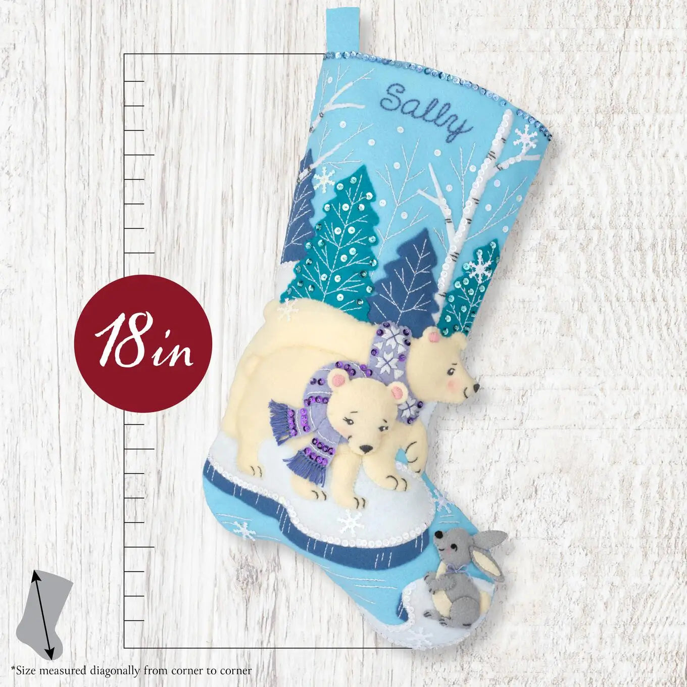 DIY Bucilla Polar Bear Pair Blue Purple Christmas Felt Stocking Kit