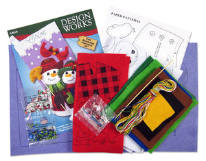 DIY Design Works Snowman Couple Cardinals Christmas Felt Stocking Kit