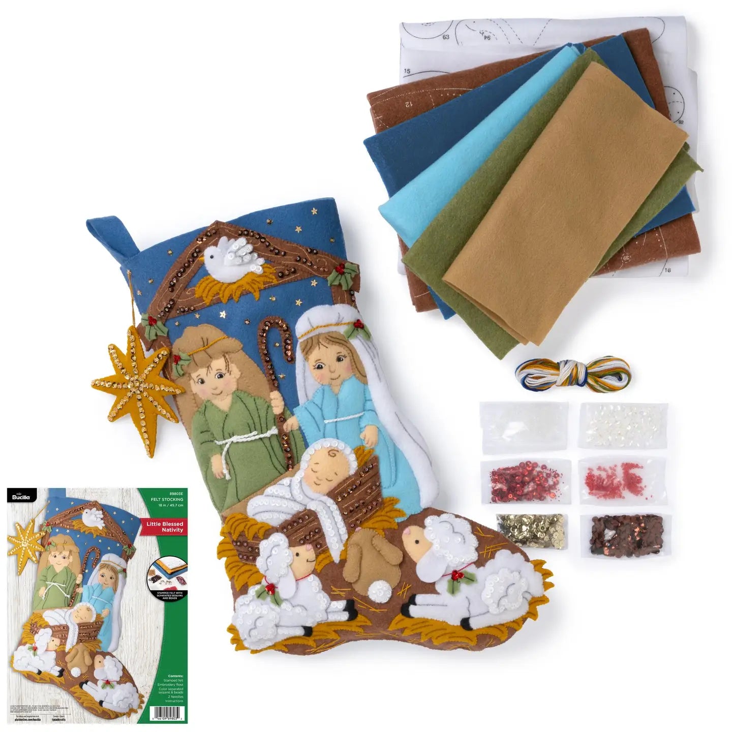 DIY Bucilla Little Blessed Nativity Manger Christmas Felt Stocking Kit 89803