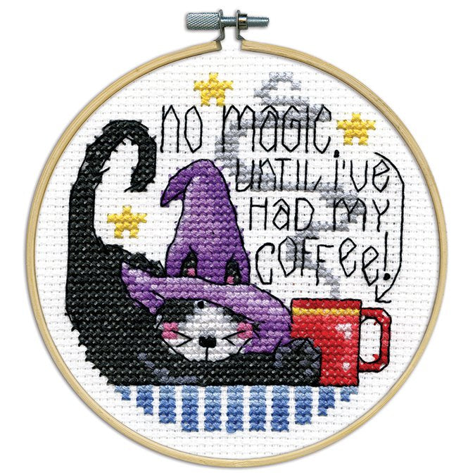 DIY Design Works Coffee Halloween Cat Counted Cross Stitch Kit