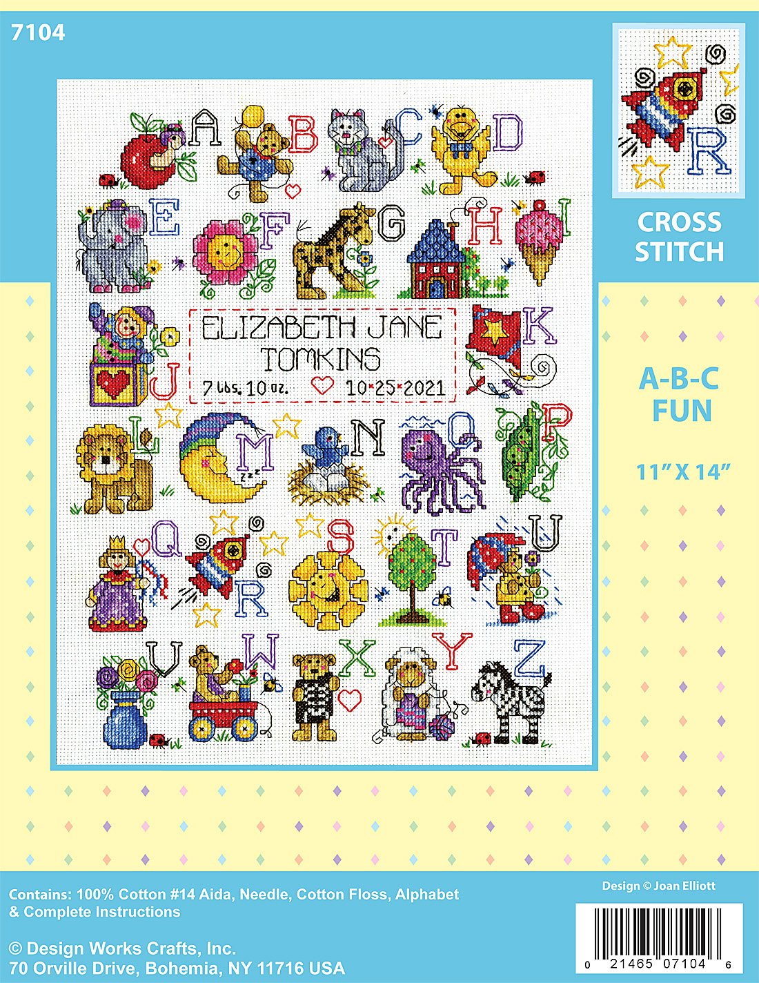 DIY Design Works ABC Fun Baby Birth Record Counted Cross Stitch Kit 11x14