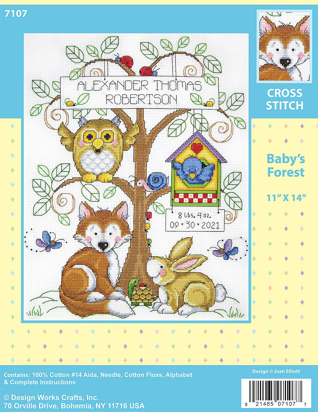 DIY Design Works Babys Forest Animal Birth Record Counted Cross Stitch Kit 11x14