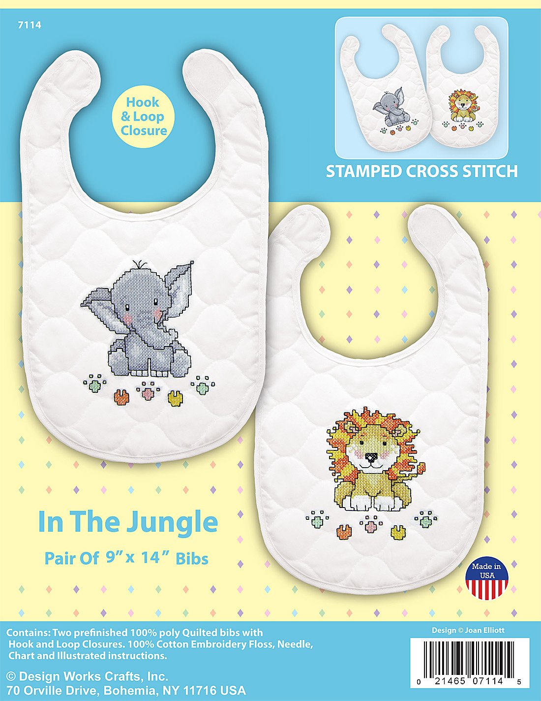 DIY Design Works In the Jungle Quilted Stamped Cross Stitch Baby Bib Kit