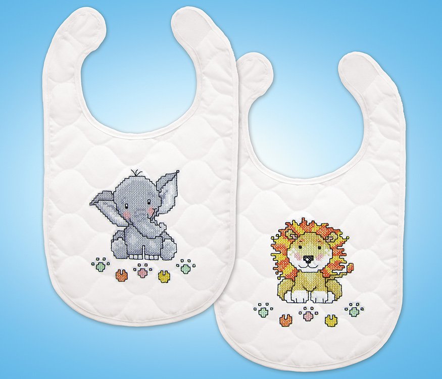 DIY Design Works In the Jungle Quilted Stamped Cross Stitch Baby Bib Kit