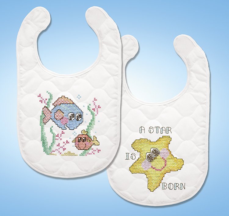 DIY Design Works Star is Born Quilted Stamped Cross Stitch Baby Bib Kit