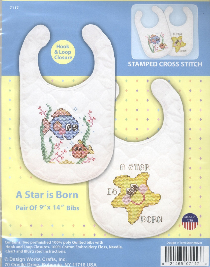 DIY Design Works Star is Born Quilted Stamped Cross Stitch Baby Bib Kit