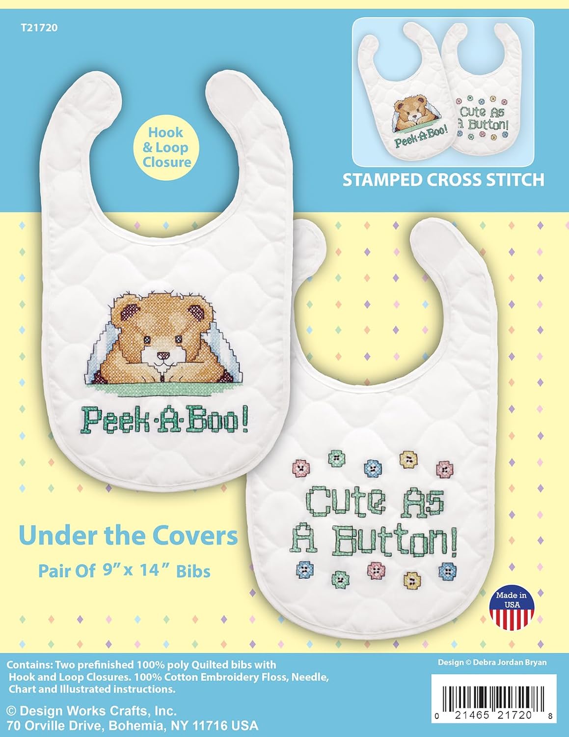DIY Design Works Under the Covers Quilted Stamped Cross Stitch Baby Bib Kit
