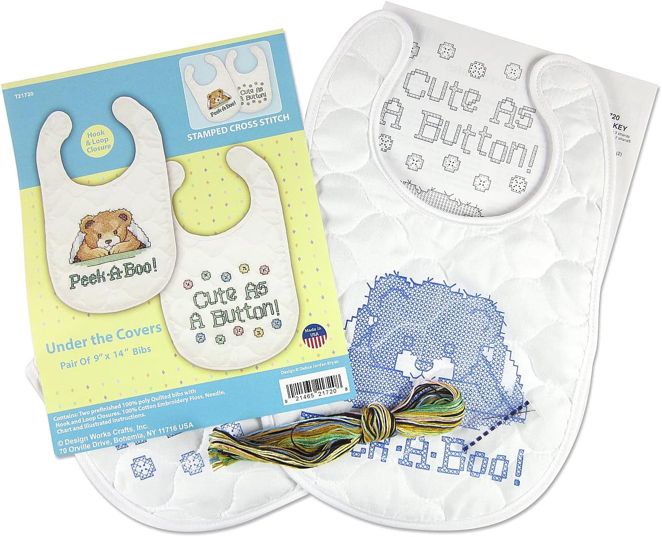 DIY Design Works Under the Covers Quilted Stamped Cross Stitch Baby Bib Kit