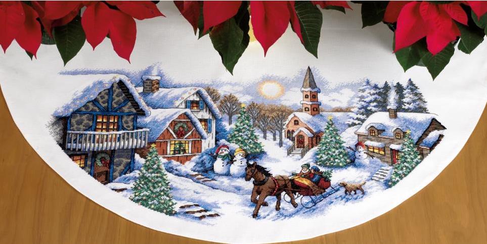 DMG Dimensions Sleigh Ride Christmas Counted Cross Stitch Tree Skirt Kit 08830