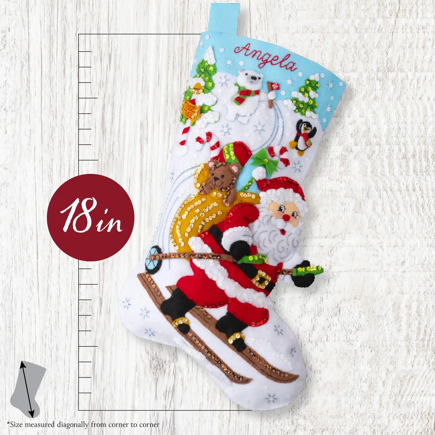 DIY Bucilla Santa's Alpine Fun Skiing Christmas Felt Stocking Kit 89810