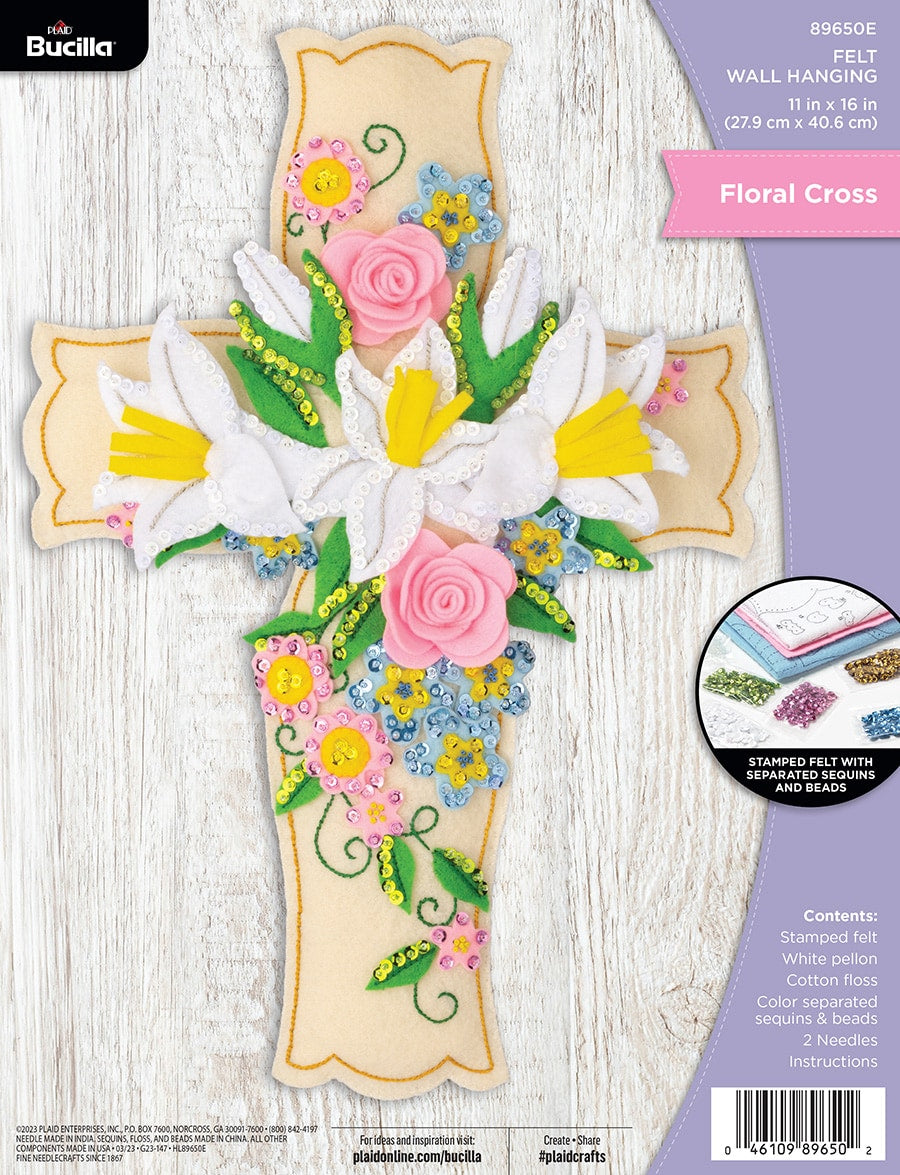 DIY Bucilla Floral Cross Easter Flowers Felt Wall Hanging Kit 89650E