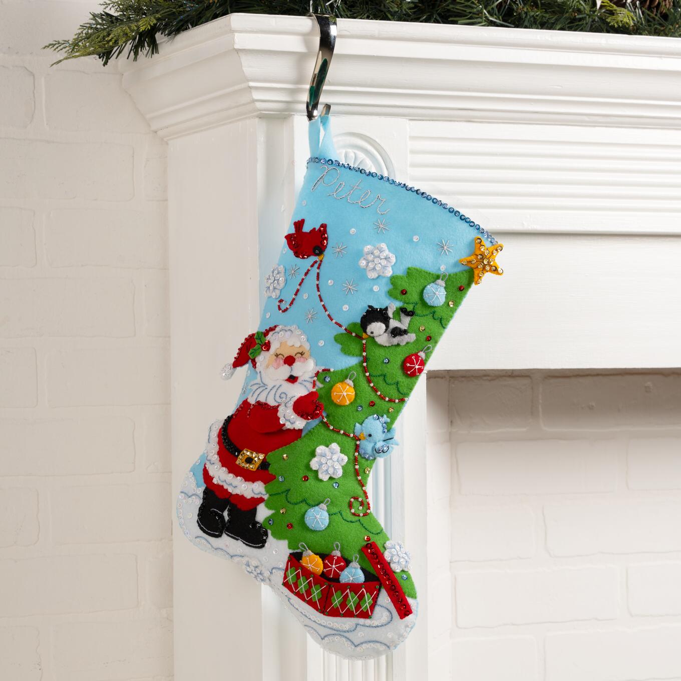 DIY Bucilla Trimming with Tweets Santa Birds Christmas Felt Stocking Kit