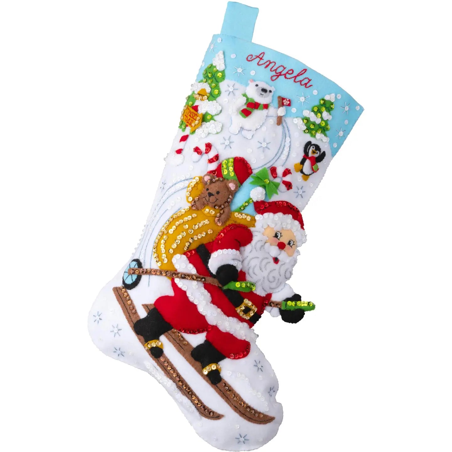 DIY Bucilla Santa's Alpine Fun Skiing Christmas Felt Stocking Kit 89810
