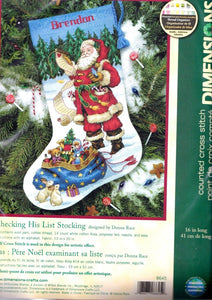 DMG Dimensions Checking His List Santa Counted Cross Stitch Stocking Kit 8645