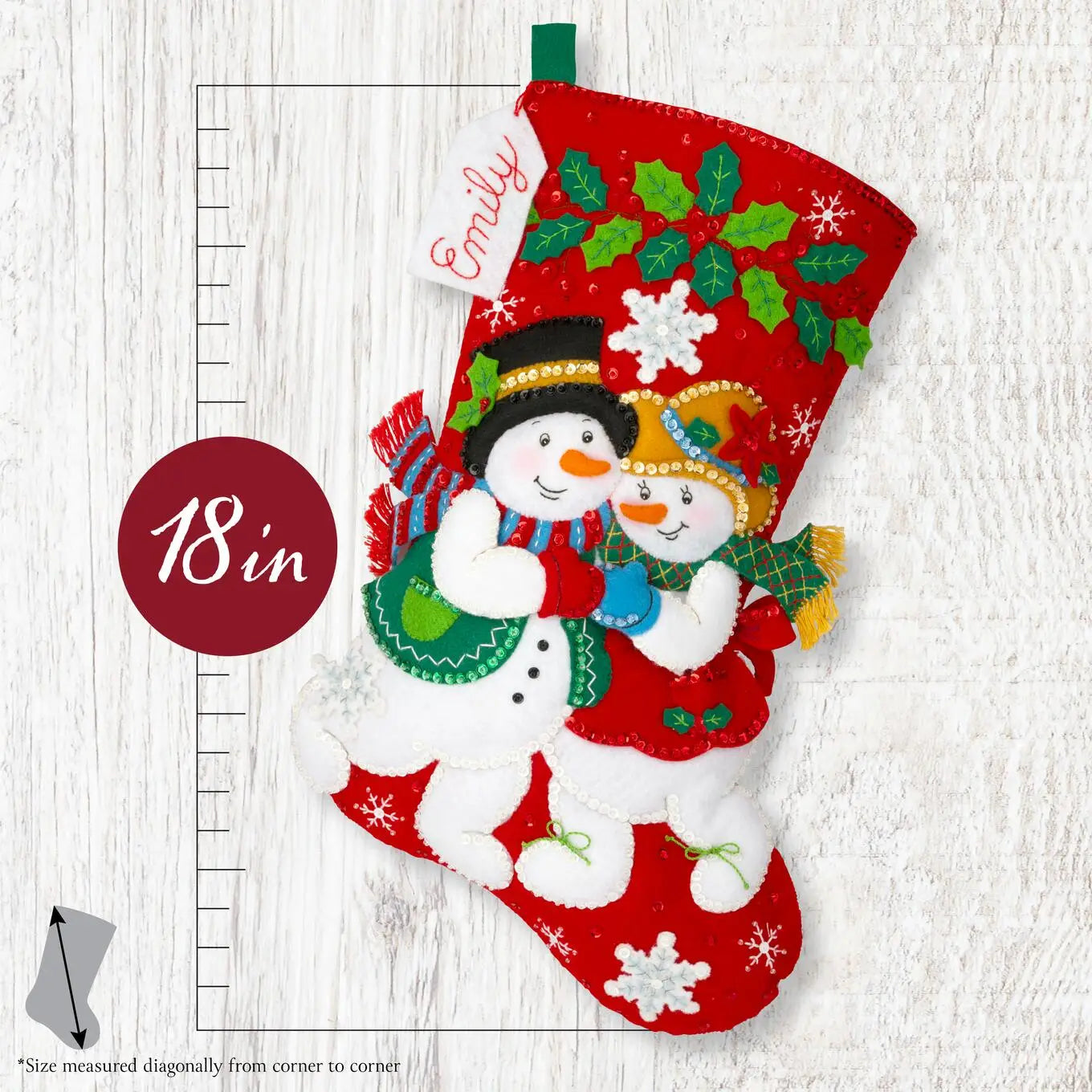 DIY Bucilla Snowy Sweethearts Snowman Couple Christmas Felt Stocking Kit