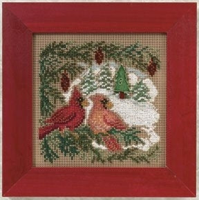 DIY Mill Hill Cardinal Forest Christmas Beaded Counted Cross Stitch Picture Kit