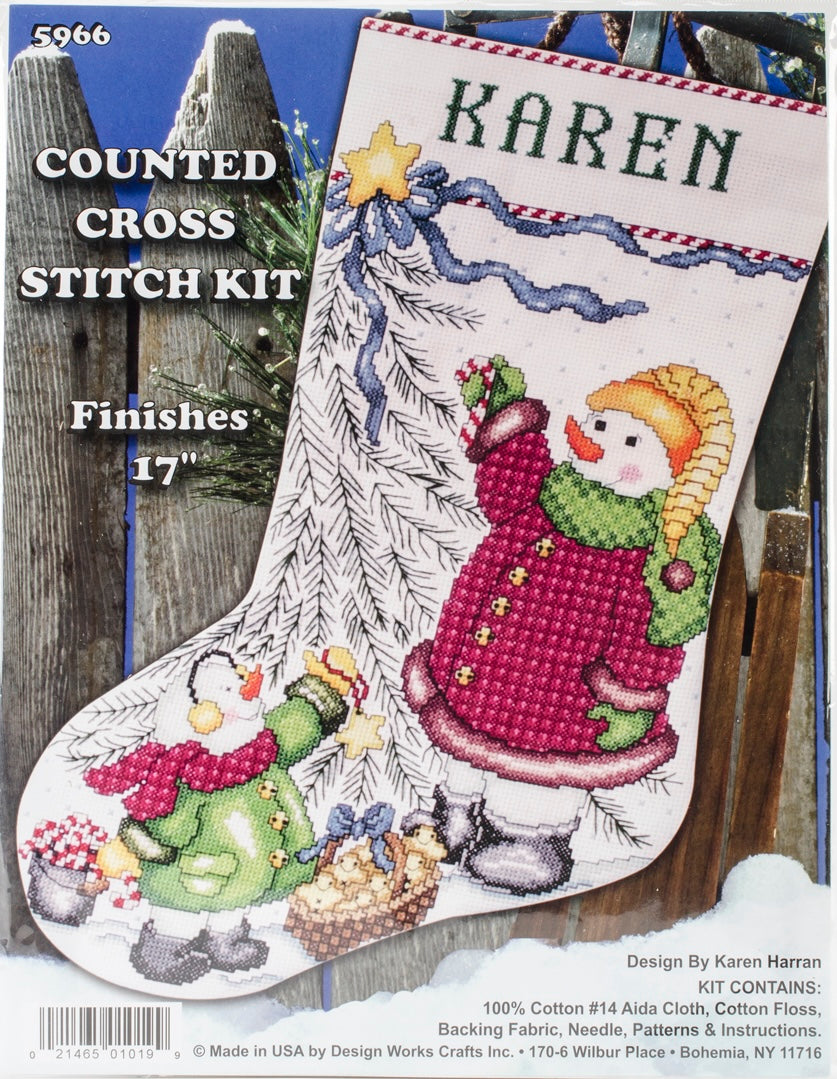 DIY Design Works Christmas Tree Snowmen Counted Cross Stitch Stocking Kit 5966